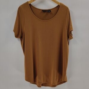 Tahari Top Size 1X Camel Brown Short Sleeve Stretch